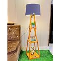 Antique Wooden Corner Design Floor Lamp for Living Room, Home Decoration, Pack of Lamp In Grey Shade