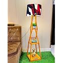 Antique Wooden Corner Design Floor Lamp for Living Room, Home Decoration, Pack of Lamp In Burgundy Shade
