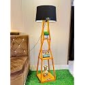 Antique Wooden Corner Design Floor Lamp for Living Room, Home Decoration, Pack of Lamp In Black Shade