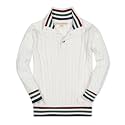 Hope &amp; Henry Boys' Mock Neck Cable Sweater with Button Placket | GOTS