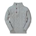 Hope &amp; Henry Boys' Mock Neck Cable Sweater with Button Placket | GOTS