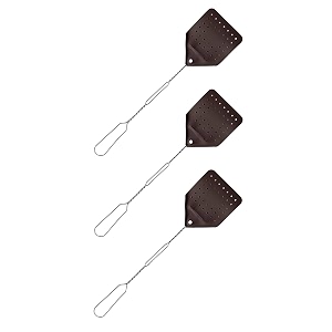 leather fly swatter set 3 pack  17 amish-made fly swat wreal leather paddle  fly swatters multi pack wmetal handle  bug swatter mosquito swatter wasp swatter chocolate