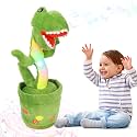 Hopearl Glowing Dancing Dinosaur Repeats What You Say - Talking T-Rex Wriggle Singing Mimicking Twisting Light Up Interactive Animated Speaking Plush Toy - Gifts for Kids, Green, 13''