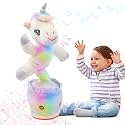 Hopearl Glowing Dancing Unicorn Talking Interactive Animated Singing Mimicking Electric Light Up Toy Speaking Gifts for Kids, White, 14.5''