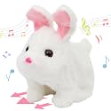 Hopearl Hopping Chubby Rabbit Interactive Electronic Pet Plush Bunny Toy with Sounds and Movements Animated Walking Wiggle Ears Twitch Nose Gifts for Toddlers Birthday, White, 7''