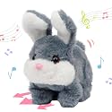 Hopearl Hopping Chubby Rabbit Interactive Electronic Pet Plush Bunny Toy with Sounds and Movements Animated Walking Wiggle Ears Twitch Nose Gift for Toddlers Birthday, Gray, 7''