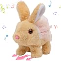 Hopearl Hopping Rabbit with Dress Interactive Electronic Pet Plush Bunny Toy with Sounds and Movements Animated Walking Wiggle Ears Twitch Nose Gifts for Toddlers Birthday, Brown, 7''