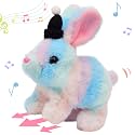 Hopearl Hopping Rabbit with Hat Interactive Electronic Pet Plush Bunny Toy with Sounds and Movements Animated Walking Wiggle Ears Twitch Nose Gift for Toddlers Birthday, Rainbow, 7''
