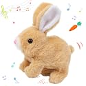 Hopearl Hopping Rabbit Interactive Electronic Pet Plush Bunny Toy with Sounds and Movements Animated Walking Wiggle Ears Twitch Nose Gift for Toddlers Birthday, Brown, 7''