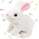 Hopearl Hopping Rabbit Interactive Electronic Pet Plush Bunny Toy with Sounds and Movements Animated Walking Wiggle Ears Twitch Nose Gift for Toddlers Birthday, White, 7''