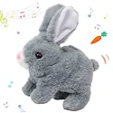 Hopearl Hopping Rabbit Interactive Electronic Pet Plush Bunny Toy with Sounds and Movements Animated Walking Wiggle Ears Twitch Nose Gifts for Toddlers Birthday, Gray, 7''
