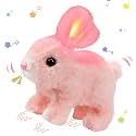 Hopearl Hopping Rabbit with LED Ears Interactive Electronic Pet Plush Bunny Toy with Sounds and Movements Animated Walking Wiggle Light up Ears Twitch Nose Gifts for Toddlers Birthday, Pink, 7''