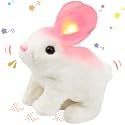 Hopearl Hopping Rabbit with LED Ears Interactive Electronic Pet Plush Bunny Toy with Sounds and Movements Animated Walking Wiggle Light up Ears Twitch Nose Gift for Toddlers Birthday, White, 7''