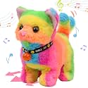 Hopearl Walking Cat Interactive Electronic Pet Plush Kitty Toy with Sounds and Movements Animated Meow Shake Head Wiggle Tail Gifts for Toddlers Birthday, Rainbow, 7''
