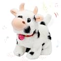 Hopearl Walking Cow Interactive Electronic Pet Plush Diary Cattle Toy with Sounds and Movements MOO Nodding Head Wag Tail Animated Gift for Toddlers Birthday, Black, 7''