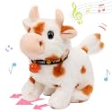 Hopearl Walking Cow Interactive Electronic Pet Plush Diary Cattle Toy with Sounds and Movements MOO Nodding Head Wag Tail Animated Gift for Toddlers Birthday, Brown, 7''