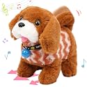 Hopearl Walking Dog Golden Retriever in Brown Vest Interactive Electronic Pet Plush Toy Puppy Woof and Moving Animated Nodding Head Gift for Toddlers Birthday, Brown, 7''