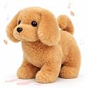 Hopearl Walking Dog Golden Retriever Interactive Electronic Pet Plush Toy Puppy Woof and Moving Animated Nodding Head Gifts for Toddlers Birthday, Dark Brown, 7''