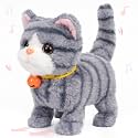 Hopearl Walking Gray Tabby Cat Interactive Electronic Pet Plush Kitty Toy with Sounds and Movements Animated Meow Shake Head Wiggle Tail Gifts for Toddlers Birthday, Gray, 7''