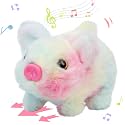 Hopearl Walking Piggy Pet Interactive Crawling Piglet Electronic Plush Toy Pig Oink Twitch Nose Wag Tail Animated Gifts for Toddlers Birthday, Rainbow, 8''