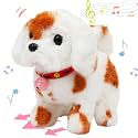 Hopearl Walking Point Dog Interactive Electronic Pet Plush Toy Puppy Woof and Moving Animated Nodding Head Holiday Birthday Gift for Toddlers, Brown, 7''