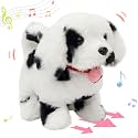 Hopearl Walking Point Dog Interactive Electronic Pet Plush Toy Puppy Woof and Moving Animated Nodding Head Holiday Birthday Gift for Toddlers, Black, 7''