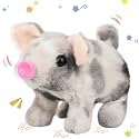 Hopearl Walking Spotted Pig Pet Piggy Interactive Crawling Piglet Electronic Plush Toy Pig Oink Twitch Nose Wag Tail Animated Gifts for Toddlers Birthday, 8''