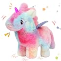 Hopearl Walking Unicorn with Glowing Horn Interactive Electronic Pet Plush Unicorn Toy with Sounds and Movements Animated Gift for Toddlers Birthday, Rainbow, 7''