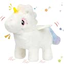 Hopearl Walking Unicorn with Glowing Horn Interactive Electronic Pet Plush Unicorn Toy with Sounds and Movements Animated Gift for Toddlers Birthday, White, 7''