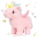 Hopearl Walking Unicorn with Glowing Horn Interactive Electronic Pet Plush Unicorn Toy with Sounds and Movements Animated Gift for Toddlers Birthday, Pink, 7''