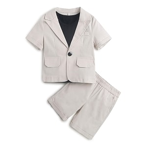 hopscotch boys cotton solid t-shirt blazer shorts set in beige color