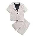 Hopscotch Boys Cotton Solid T-shirt, Blazer Shorts Set in Beige Color