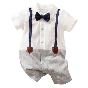 Hopscotch Boys Cotton Bow Embellished Romper in