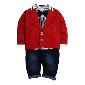 hopscotch boys cotton stripe print shirt jacket and pant set in red color for ages 2-25 years sn-2139923