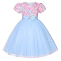Hopscotch Girls Bow Applique Floral Party Dress