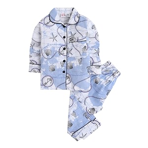 hopscotch girls cotton all-over print shirt and pajama sleepwear set in blue color