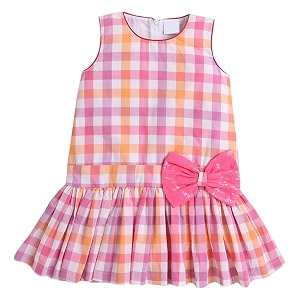 Hopscotch Girls Cotton Sleeveless Checkered Midi Casual