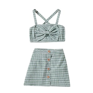Hopscotch Polyester Girls Checkered Blouse And Skirt