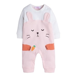 Hopscotch Unisex Peach Animal Print Full-Sleeve Romper