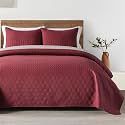 HORIMOTE HOME Burgundy Red Twin Size Quilt Set - Soft Microfiber Bedspread with 1 Sham, Lightweight &amp; All-Season Geometric Coverlet for Cozy Bedding