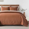 HORIMOTE HOME Burnt Orange Twin Size Quilt Set - Soft Microfiber Bedspread with 1 Sham, Lightweight &amp; All-Season Geometric Coverlet for Cozy Bedding