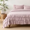 HORIMOTE HOME Dusty Pink Ruffled Quilt Set Twin Size, Classic Geometric Square Stitched Pattern, Pre-Washed Farmhouse Shabby Chic Microfiber Lightweight Bedding Set Bedspread Coverlet for All Season