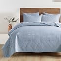 HORIMOTE HOME Light Blue King Size Quilt Set - Soft Microfiber Bedspread with 2 Shams, Lightweight &amp; All-Season Geometric Coverlet for Cozy Bedding