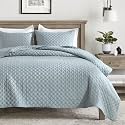 HORIMOTE HOME Quilt King Size Chambray Blue, Lightweight Quilt for Summer, Ultra-Soft Polyester Modern Style Quilted Clouds Pattern Bedspread Quit Set 3 Pieces(1 Quilt and 2 Pillow Shams)