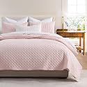 HORIMOTE HOME Quilt King Size Light Pink, Lightweight Quilt for Summer Ultra-Soft Microfiber Modern Style Quilted Clouds Pattern Bedspread Quit Set 3 Pieces(1 Quilt and 2 Pillow Shams)