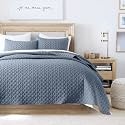 HORIMOTE HOME Quilt Queen Size Dusty Blue, Lightweight Quilts for Summer Ultra-Soft Microfiber Modern Style Quilted Clouds Pattern Bedspread Quit Set 3 Pieces(1 Quilt and 2 Pillow Shams)
