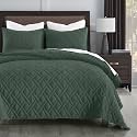 HORIMOTE HOME Quilt Set Queen Size Dark Green, Classic Geometric Diamond Stitched Pattern, Ultra Soft Microfiber Lightweight Bedding Bedspread Coverlet for All Season with 1 Quilt 2 Pillow Shams