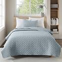 HORIMOTE HOME Quilt Twin Size Chambray Blue, Lightweight Quilt for Summer Ultra-Soft Microfiber Modern Style Quilted Clouds Pattern Bedspread Quit Set 2 Pieces (1 Quilt and 1 Pillow Sham)