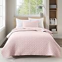 HORIMOTE HOME Quilt Twin Size Light Pink, Lightweight Quilt for Summer Ultra-Soft Microfiber Modern Style Quilted Clouds Pattern Bedspread Quit Set 2 Pieces (1 Quilt and 1 Pillow Sham)