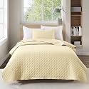 HORIMOTE HOME Quilt Twin Size Light Yellow, Lightweight Quilt for Summer Ultra-Soft Microfiber Modern Style Quilted Clouds Pattern Bedspread Quit Set 2 Pieces (1 Quilt and 1 Pillow Sham)